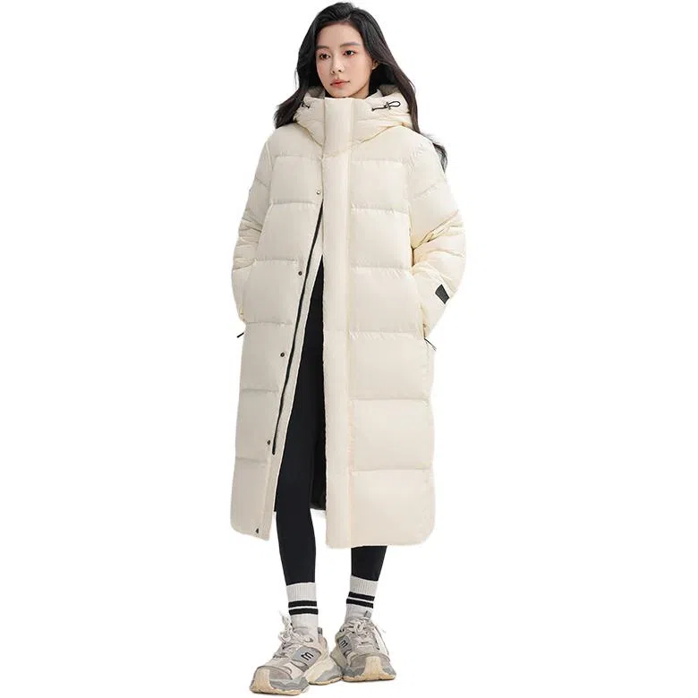 鸭鸭 情侣长款日常休闲简约保暖防风连帽外套潮羽绒服 男女同款