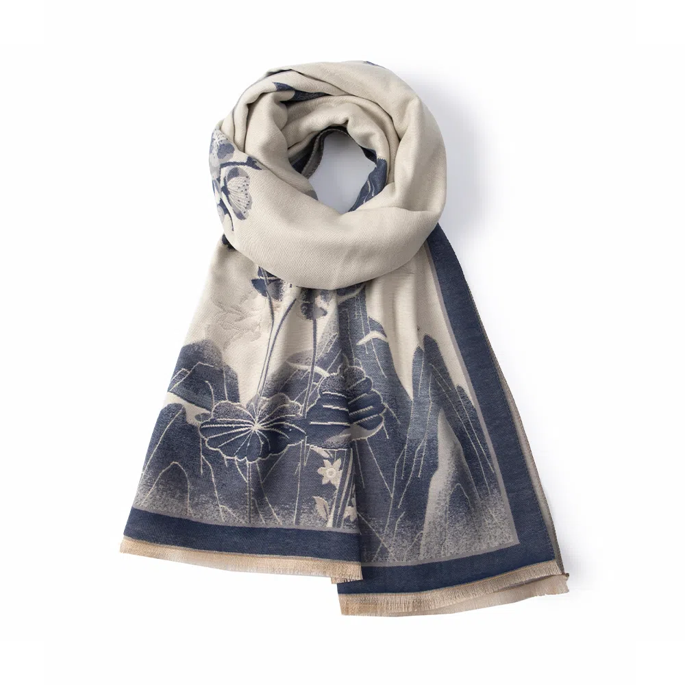 红豆 保暖中国风提花设计加厚外搭 聚酯纤维 绒线围巾 男女同款情侣款