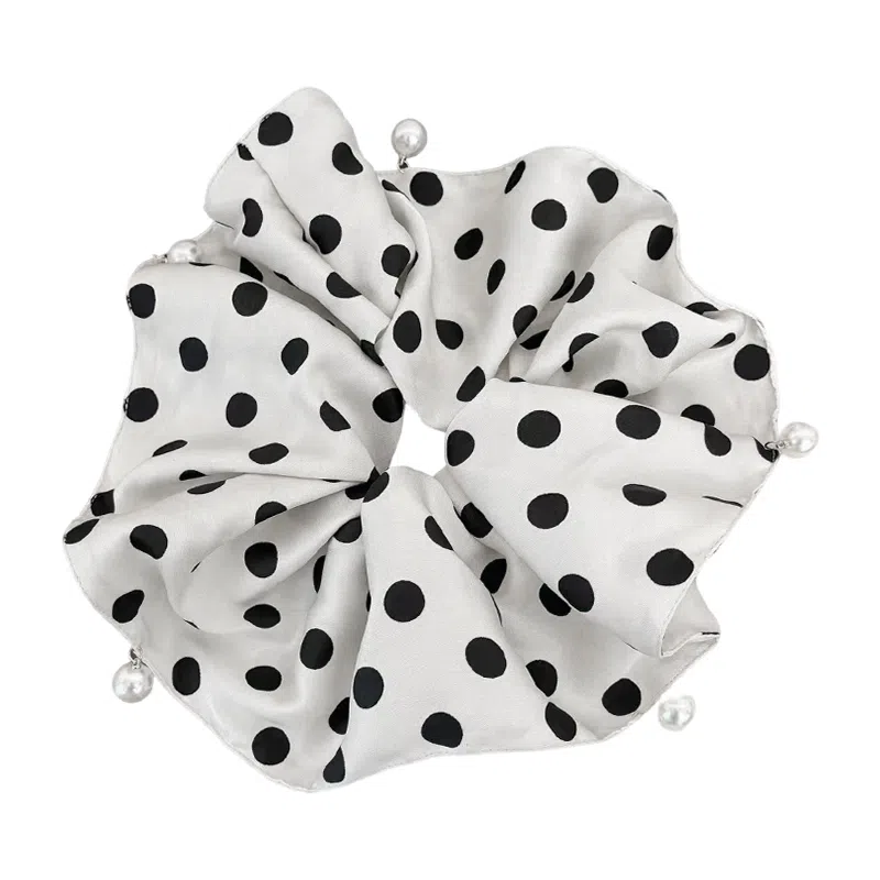 蒙妮 高级感气质缎面波点珍珠大号大肠圈 布艺 发圈 女款