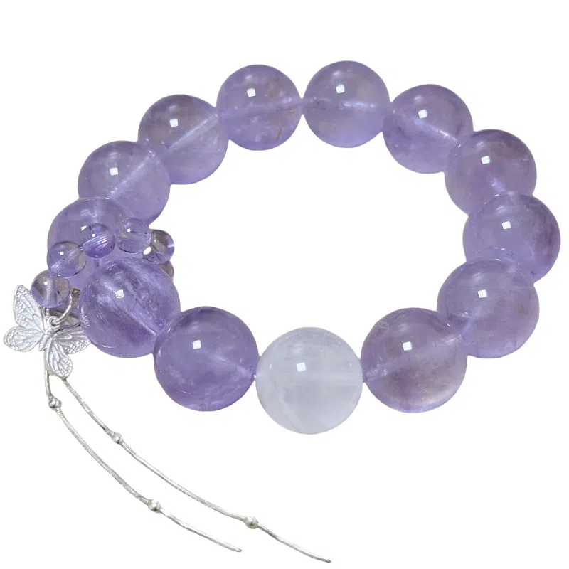 千叶珠宝 「紫梦蝶坠·银链珠」 紫蝴蝶结流苏梦幻优雅灵动格调精致轻奢高级感小众设计款#好运天然 紫水晶 手串 男女同款情侣款