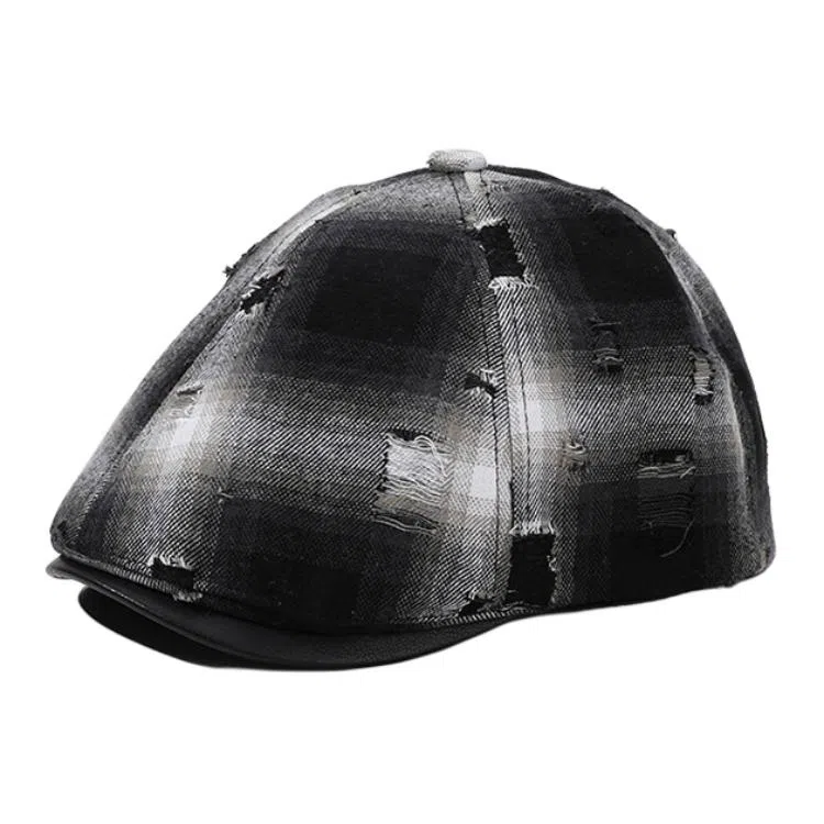 山一丸 韩版破洞复古做旧秋冬港风休闲文艺画家 聚酯纤维 贝雷帽 女款