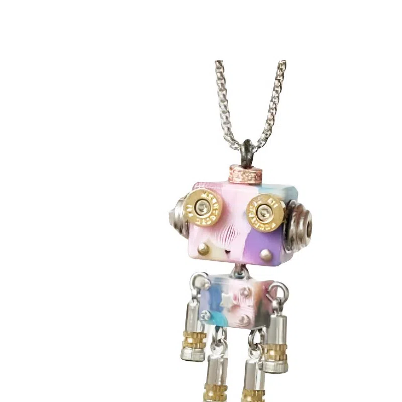 木小魔 小布鲁巴 手工制作成品机器人创意木制钥匙扣 树脂 项链 男女同款情侣款