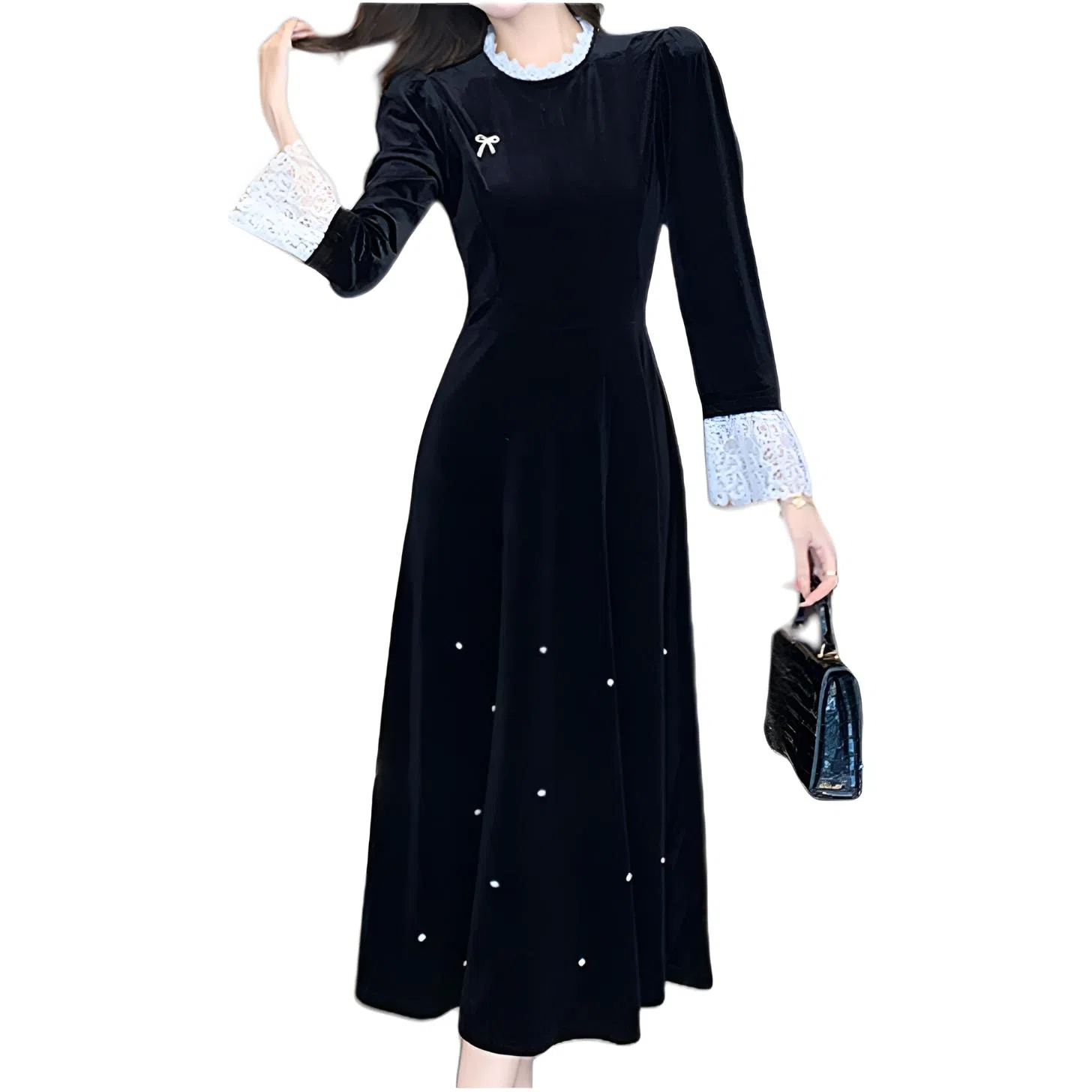 天才小熊 复古丝绒裙子女装 >> 连衣裙  长袖 女款