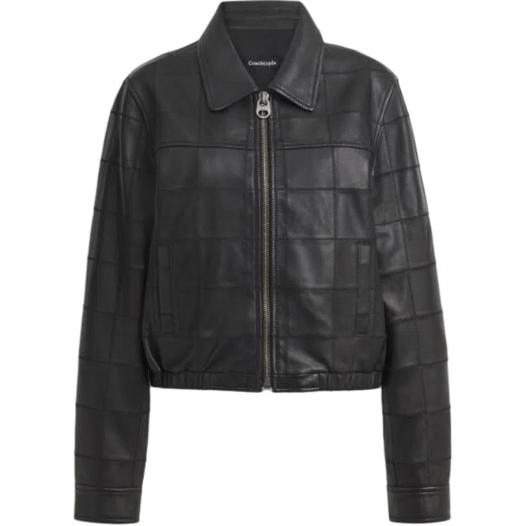 COACH FW25 Zip-Up Checkered Leather Jacket