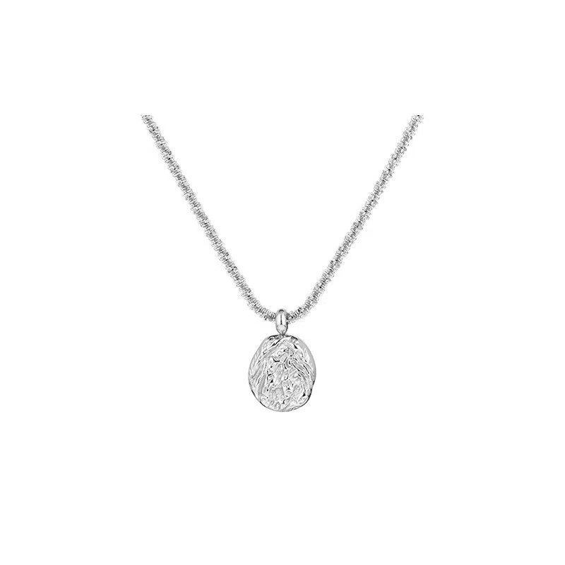 极昼 波光粼粼时尚小众简约圆牌满天星肌理褶皱设计潮流个性冷淡风高级感轻奢精致显白闪亮百搭锁骨链 钛钢 项链 男女同款情侣款