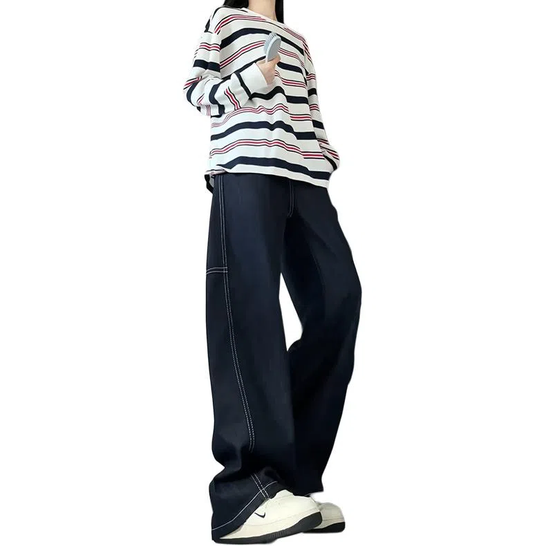 欧迪芬 基础款不硬柔软亲肤长裤高街中腰微喇通勤休闲百搭水洗九分裤牛仔裤 男女同款