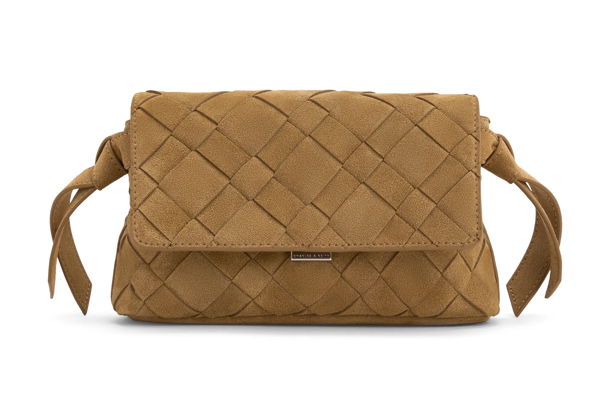 CHARLES&KEITH Woven Suede Small Shoulder Bag Sand Cotton Candy