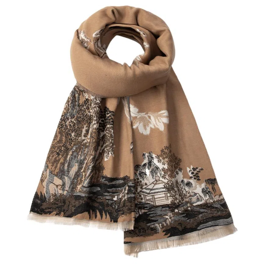 红豆 双面提花国风加厚保暖 聚酯纤维 绒线围巾 男女同款情侣款