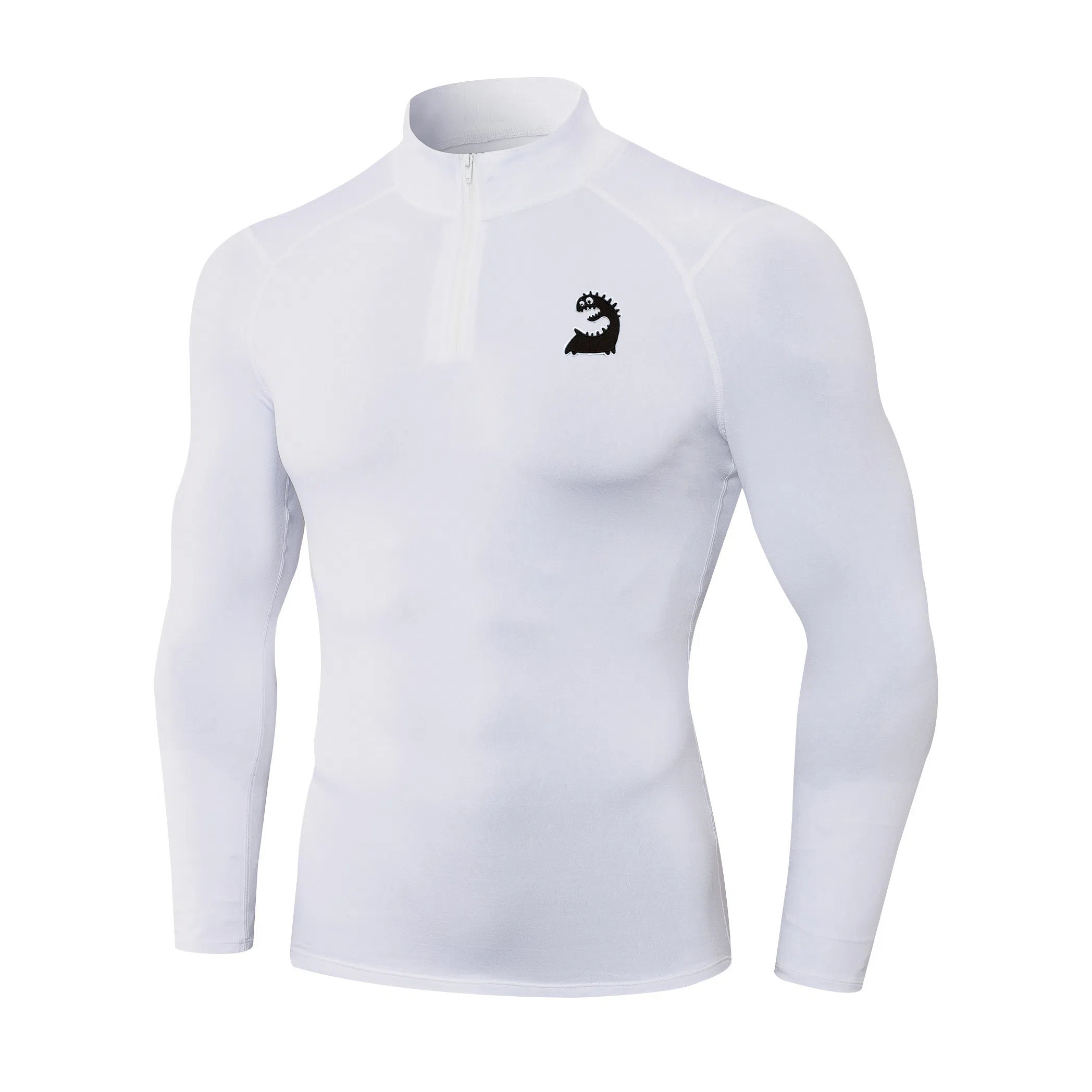 范索米 趣味小怪兽长袖半拉链薄毛绒高弹紧身骑行跑步健身运动立领塑身衣 男款