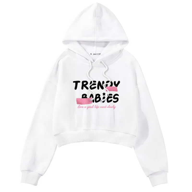 棉致 潮流字母涂鸦时尚百搭创意简约休闲舒适落肩连帽短款长袖卡通卫衣 女款