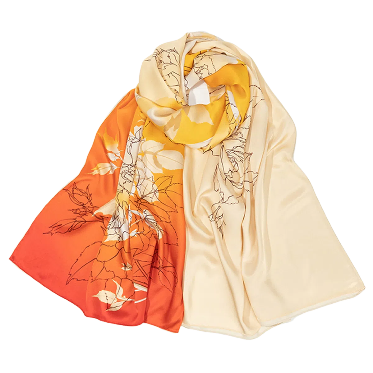 一米画纱 清雅海棠高档柔滑双面印花拼接时尚花卉图案气质真丝 桑蚕丝 丝巾 女款