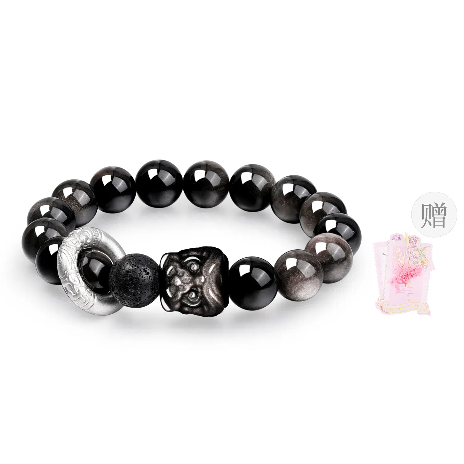 【瑞狮赐福】 老凤祥 纳福醒狮祥云跑环招财呈祥银曜转运珠 新中式时尚简约复古百搭高级感#好运 黑曜石 手串 男女同款情侣款