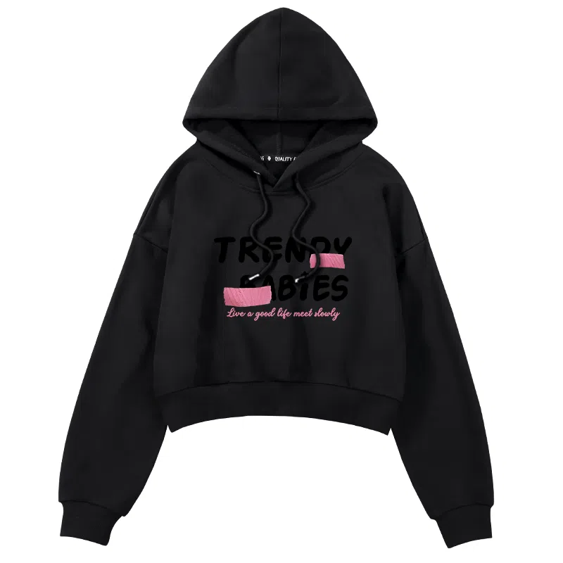 棉致 潮流字母涂鸦时尚百搭创意简约休闲舒适落肩连帽短款长袖卡通卫衣 女款