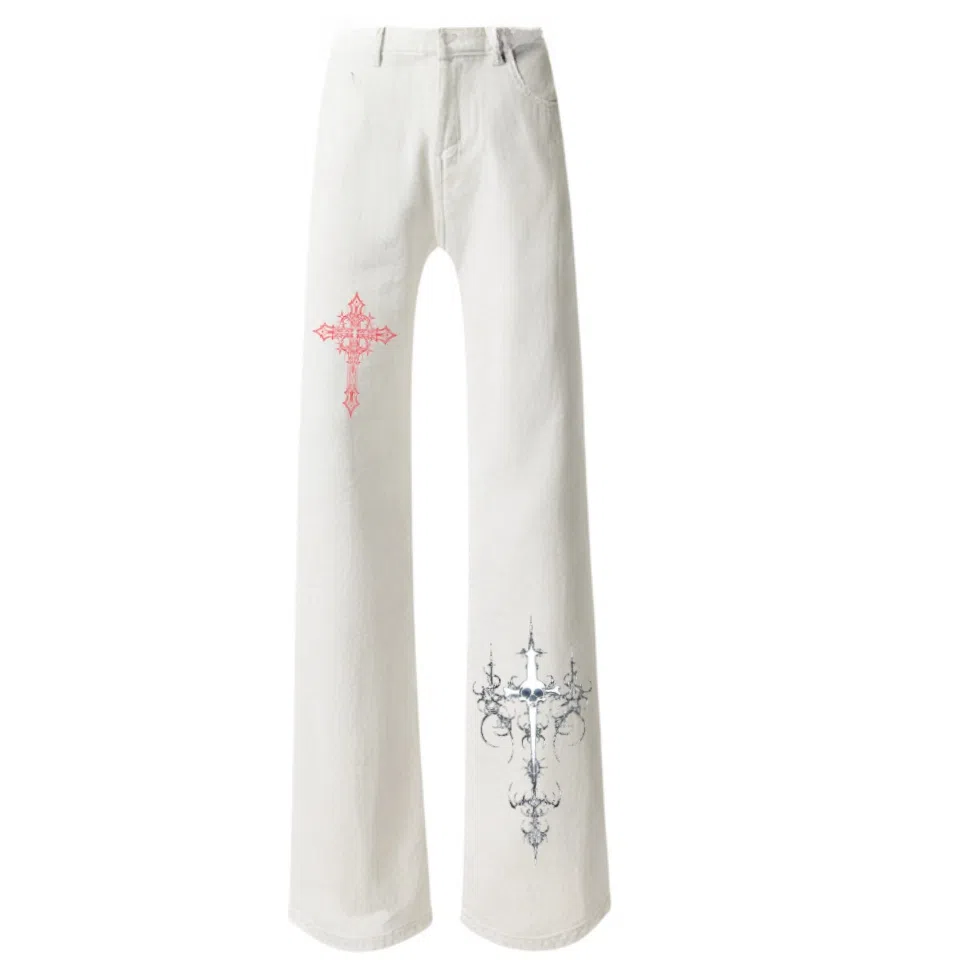 AMBER LIGHT Cross Skull Denim Pants