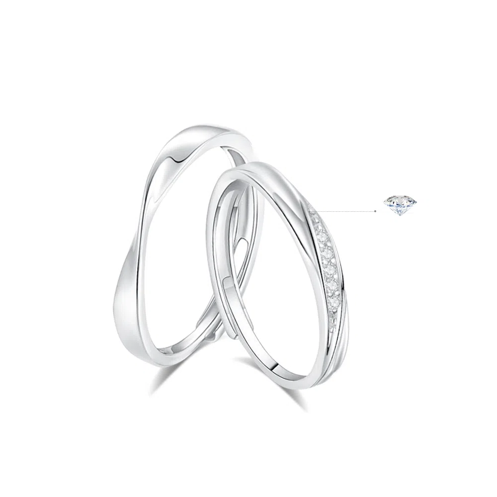 【免费定制刻字 999纯银材质】 福韵金 恋爱频率莫比乌斯爱意交织甜蜜饰爱有钱花对戒开口可调节 足银 戒指 男女同款情侣款