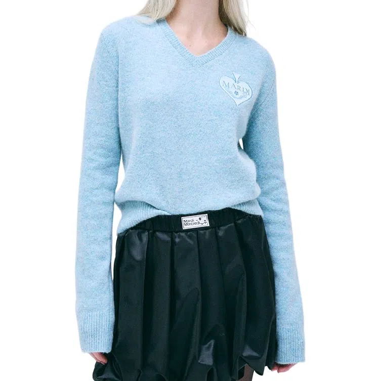 MARDI MERCREDI RACCOON BLENDED V NECK SATIN SPADE_MINT V