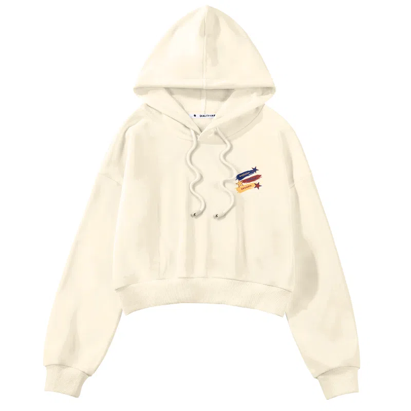 棉致 复古星星涂鸦时尚百搭潮流创意简约舒适落肩连帽短款长袖卡通卫衣 女款