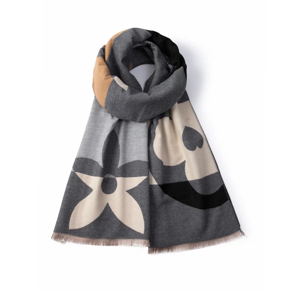 红豆 拼色设计旅游通勤外搭 聚酯纤维 绒线围巾 男女同款情侣款