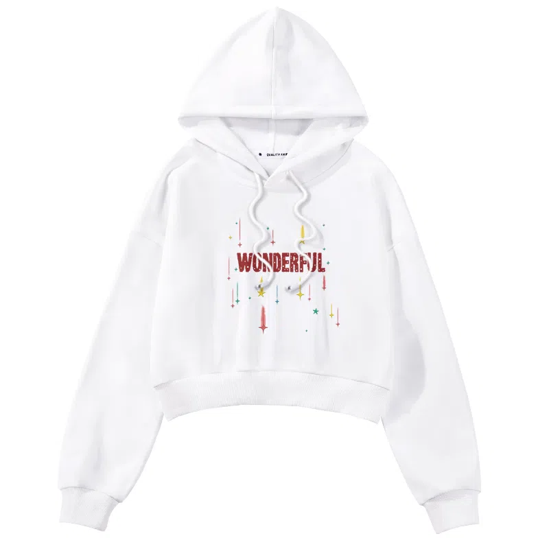 棉致 奇妙流星涂鸦潮流百搭时尚创意简约舒适落肩连帽卡通短款长袖卫衣 女款