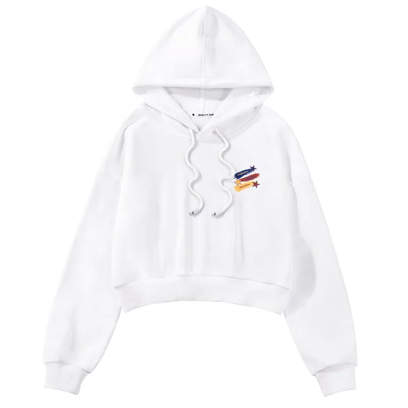 棉致 复古星星涂鸦时尚百搭潮流创意简约舒适落肩连帽短款长袖卡通卫衣 女款