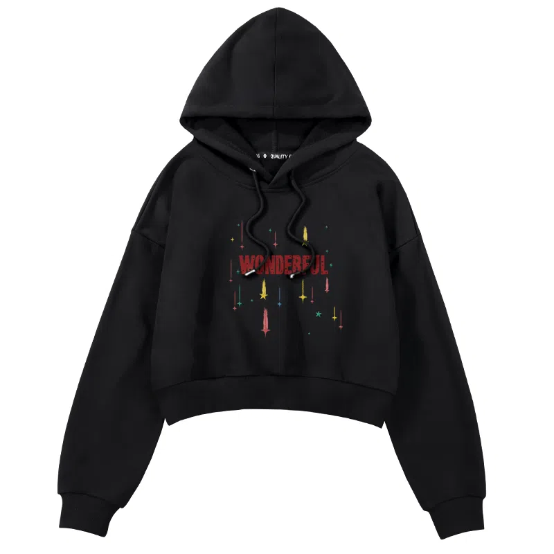 棉致 奇妙流星涂鸦潮流百搭时尚创意简约舒适落肩连帽卡通短款长袖卫衣 女款