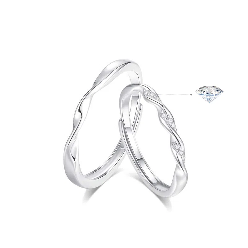 【免费定制刻字 999纯银材质】 福韵金 恋爱频率莫比乌斯爱意交织甜蜜饰爱有钱花对戒开口可调节 足银 戒指 男女同款情侣款