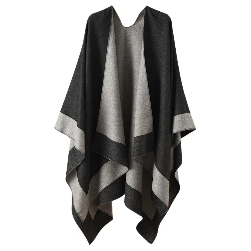 梦特娇 欧美高级感双拼色双面穿戴旅游拍照保暖防风沙 涤纶 披肩 女款