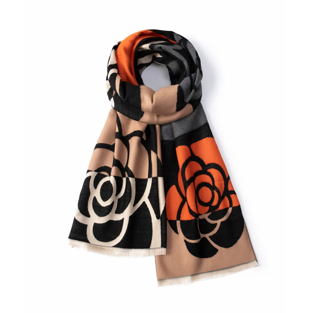 红豆 百搭时尚柔软花卉图案保暖外搭披肩 聚酯纤维 绒线围巾 男女同款情侣款