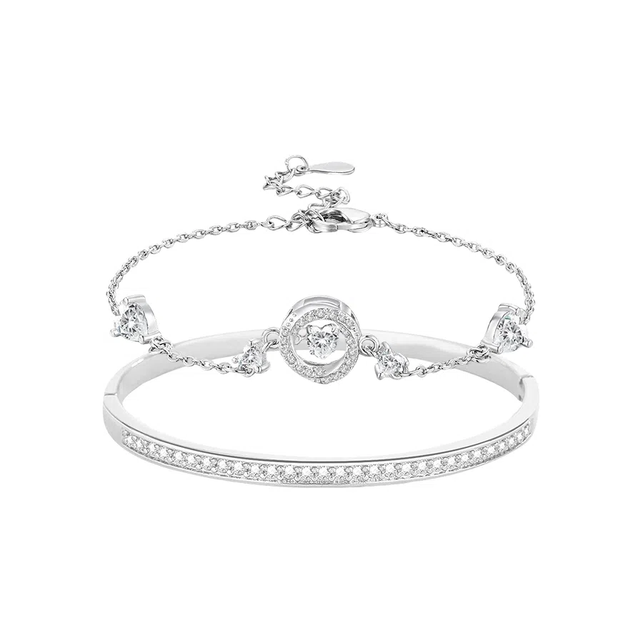 【跳动的心|S999银】 凤祥囍事 老凤祥 璀璨三秒心动套装 轻奢设计精致叠戴手链爆闪手镯 气质恋爱表白气氛高级生日#好运 纯银 项链 女款