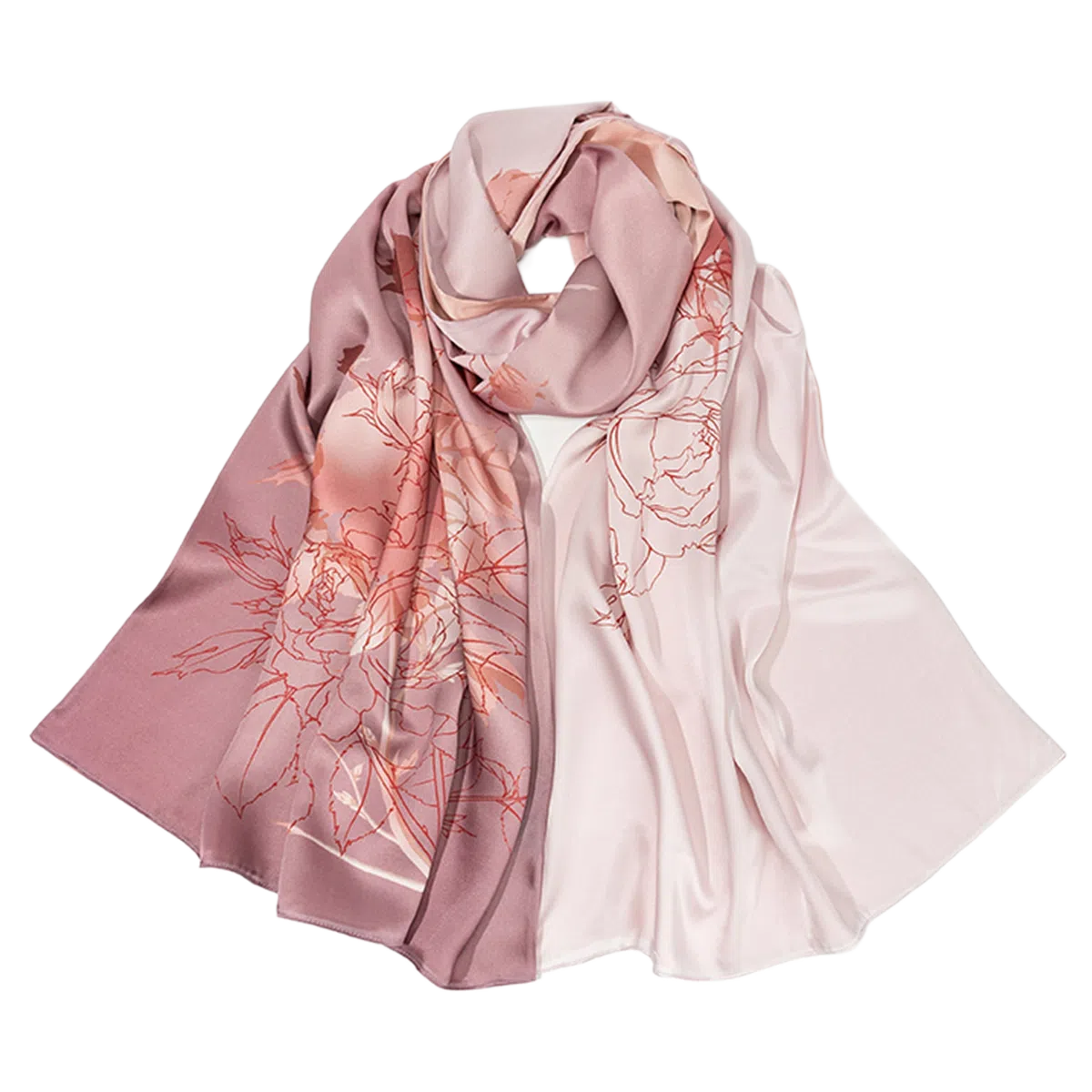 一米画纱 清雅海棠高档柔滑双面印花拼接时尚花卉图案气质真丝 桑蚕丝 丝巾 女款