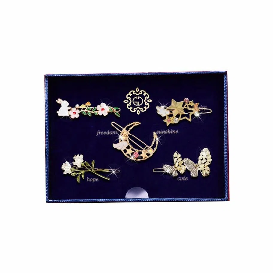 妖娆猫 森系优雅气质时尚五件套精致创意发饰礼盒独特个性浪漫 合金 发夹 女款