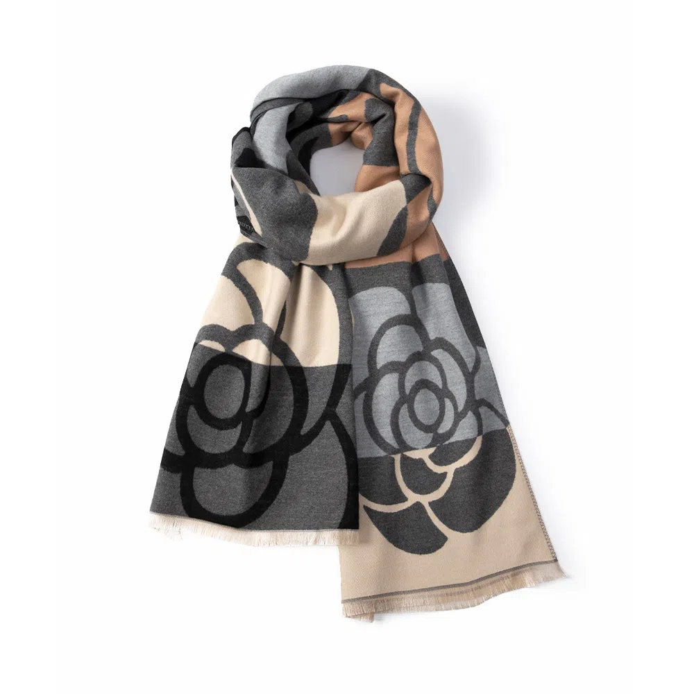 红豆 百搭时尚柔软花卉图案保暖外搭披肩 聚酯纤维 绒线围巾 男女同款情侣款