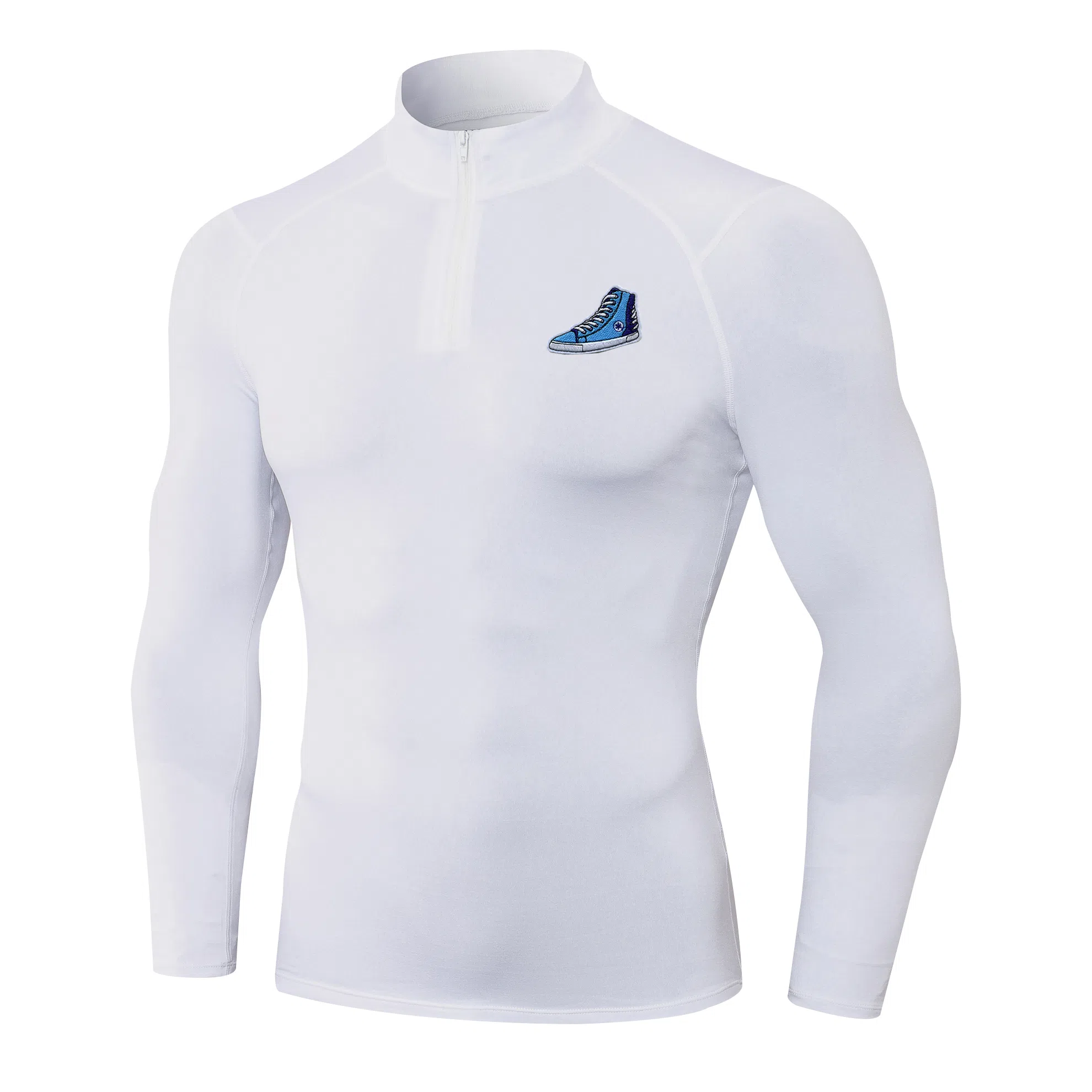 范索米 趣味板鞋长袖半拉链毛绒高弹紧身骑行跑步运动塑身健身衣 男款