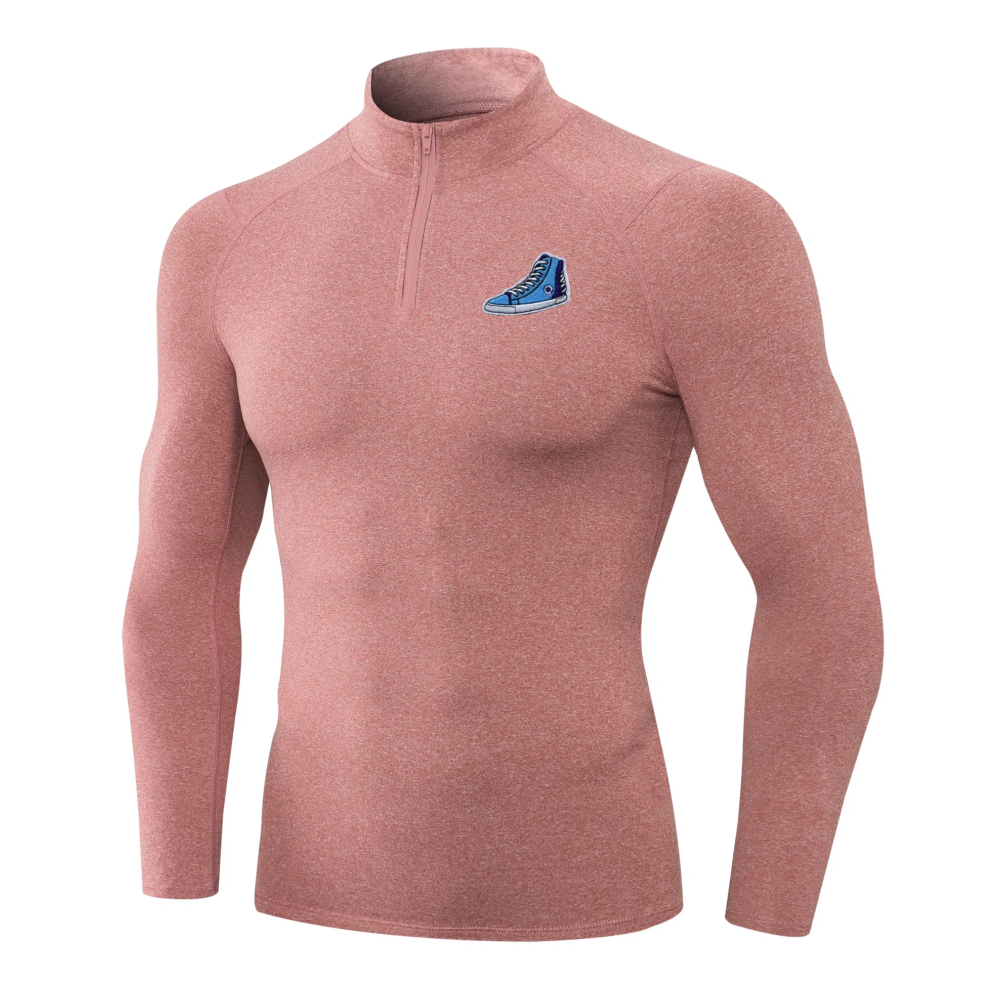 范索米 趣味板鞋长袖半拉链毛绒高弹紧身骑行跑步运动塑身健身衣 男款