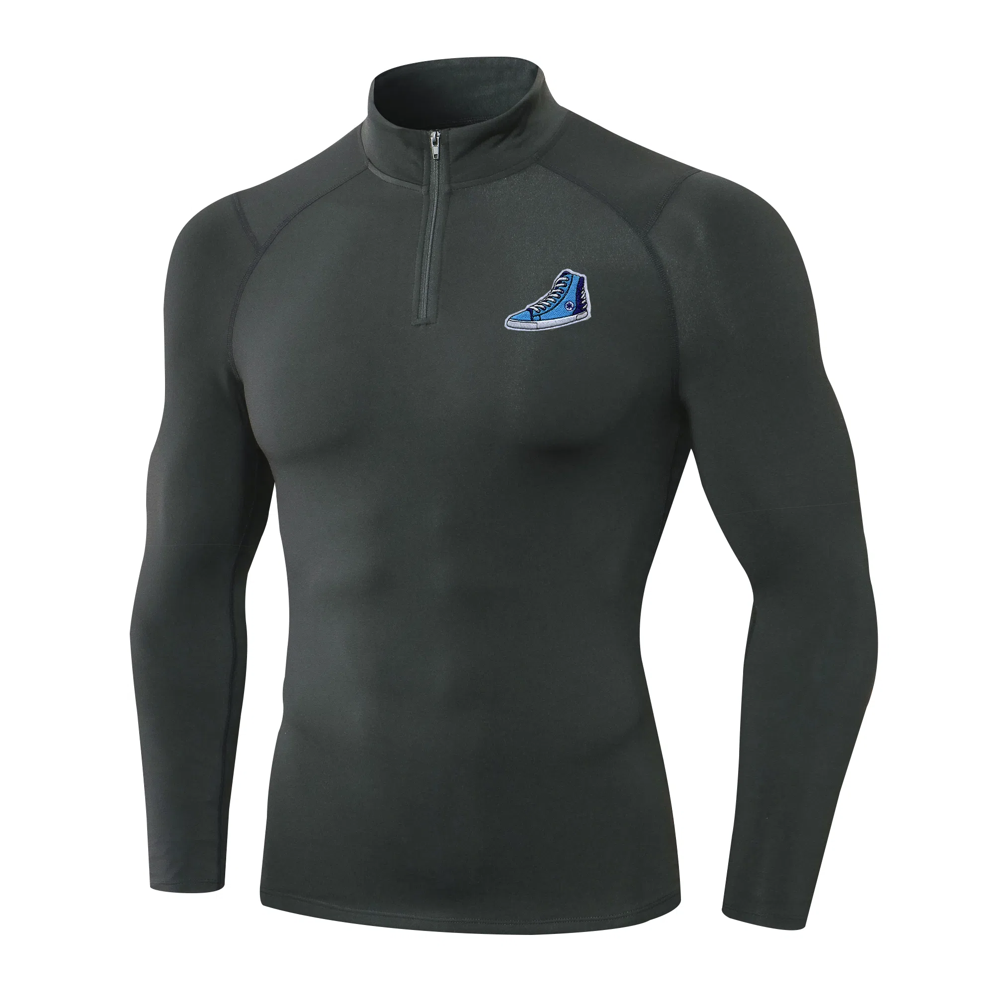 范索米 趣味板鞋长袖半拉链毛绒高弹紧身骑行跑步运动塑身健身衣 男款