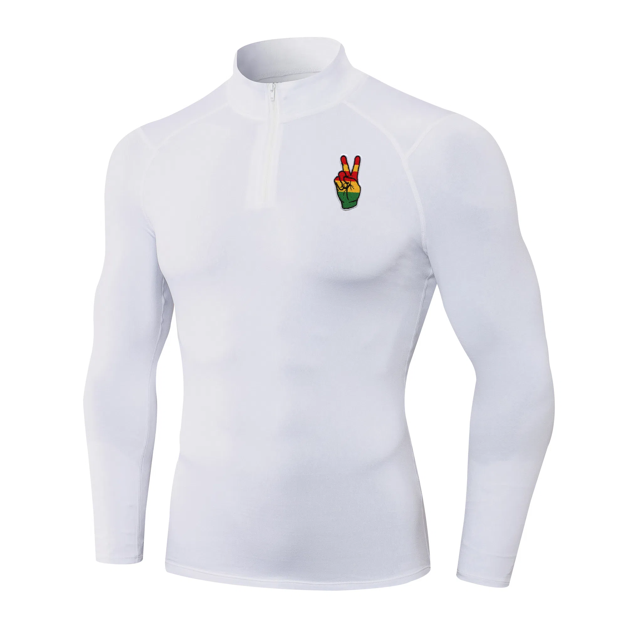 范索米 彩色独立胜利手势长袖半拉链薄毛绒高弹紧身骑行跑步健身运动立领塑身衣 男款