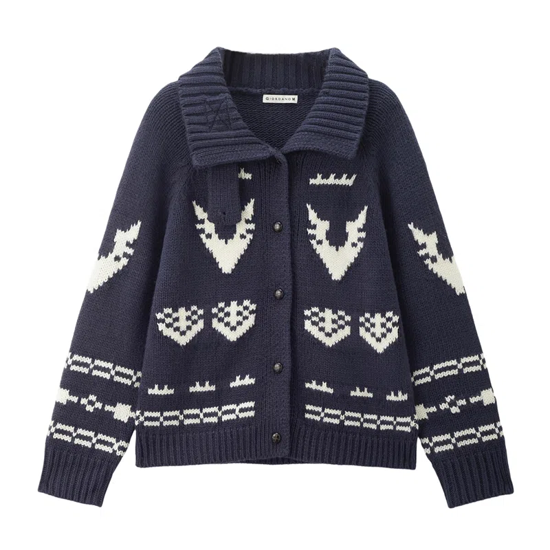 佐丹奴 撞色提花翻领开襟毛织针织衫 女款