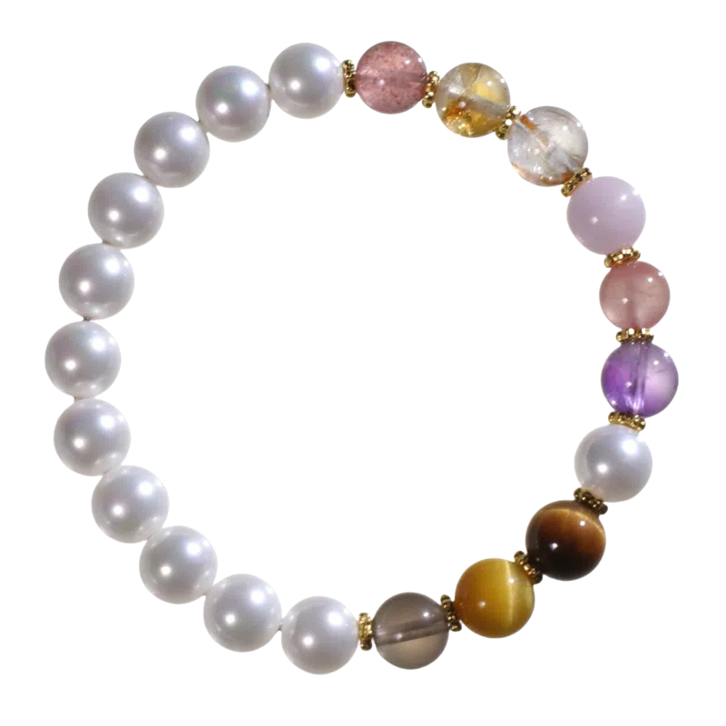 千叶珠宝 「虹霓叠彩金珠缀珍」多宝小众设计款轻奢高级感优雅简约独特大气精致百搭#好运天然 白水晶 手串 男女同款情侣款