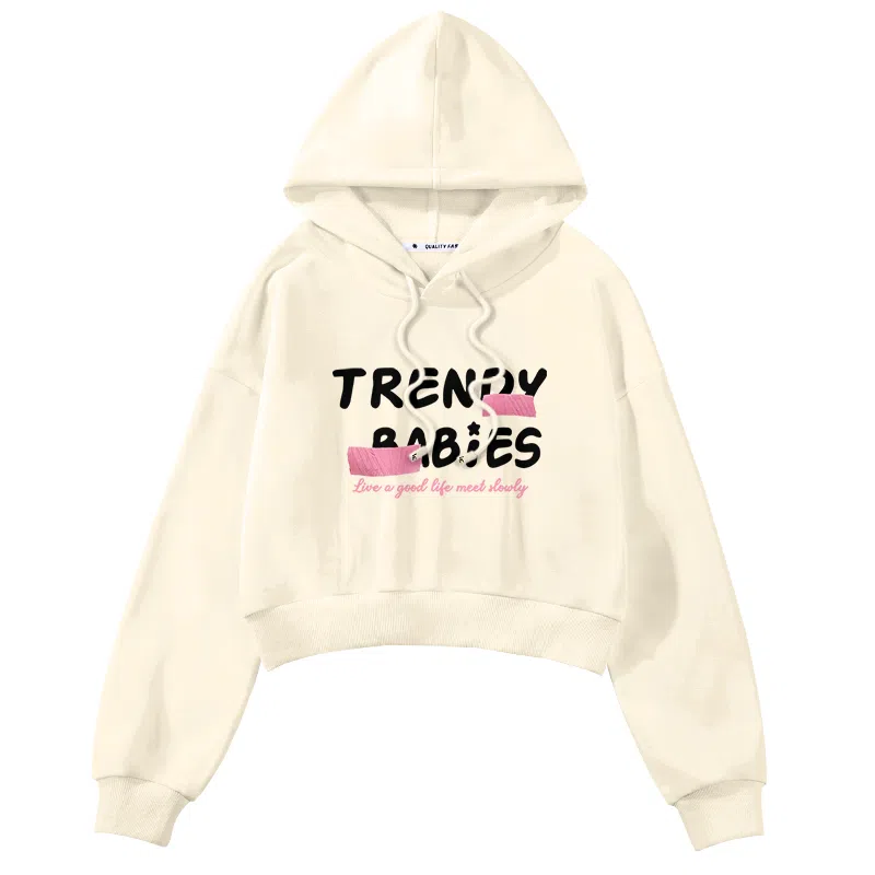 棉致 潮流字母涂鸦时尚百搭创意简约休闲舒适落肩连帽短款长袖卡通卫衣 女款