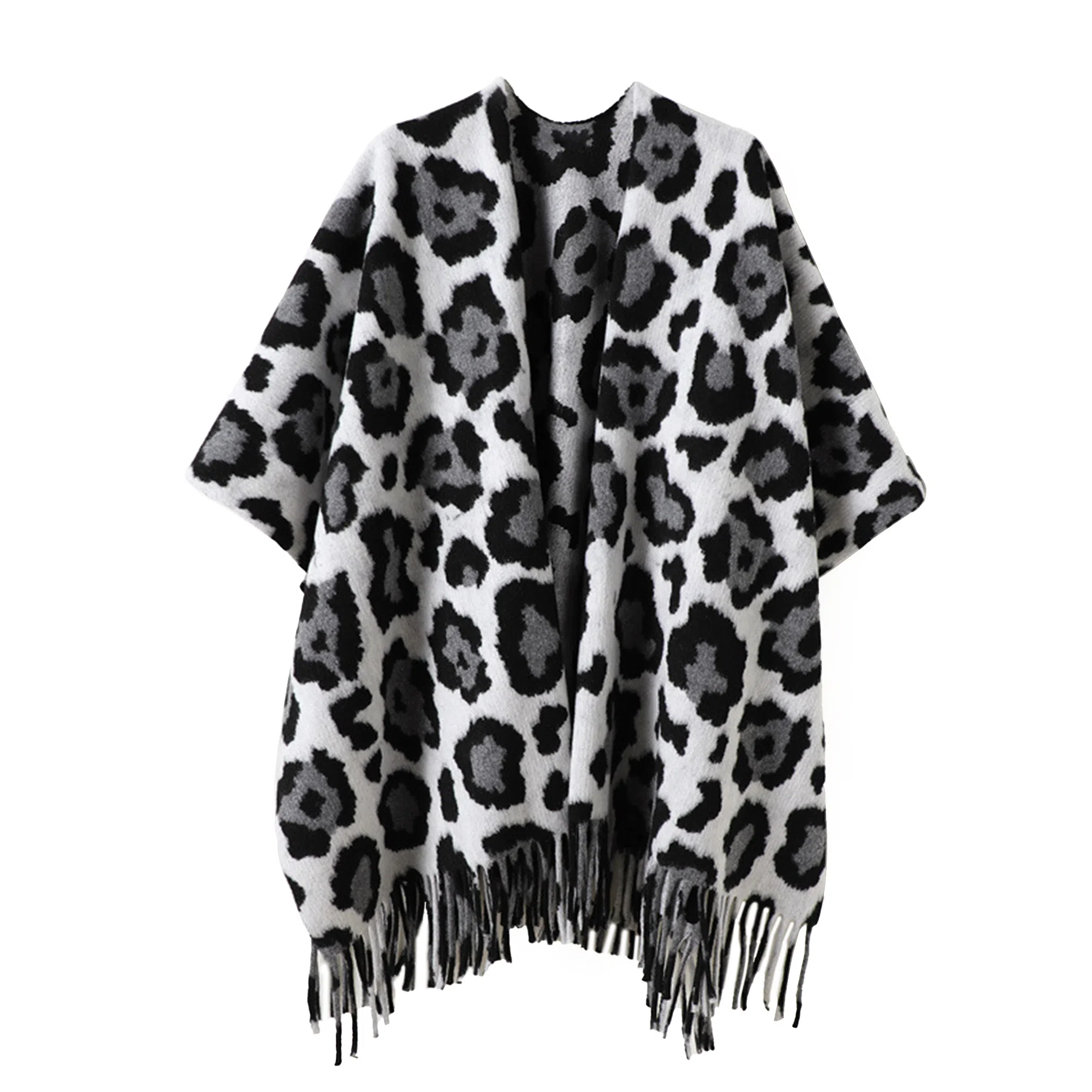 心水好物 拉美风欧美野性豹纹双面外搭高级感旅行流苏 聚酯纤维 披肩 女款