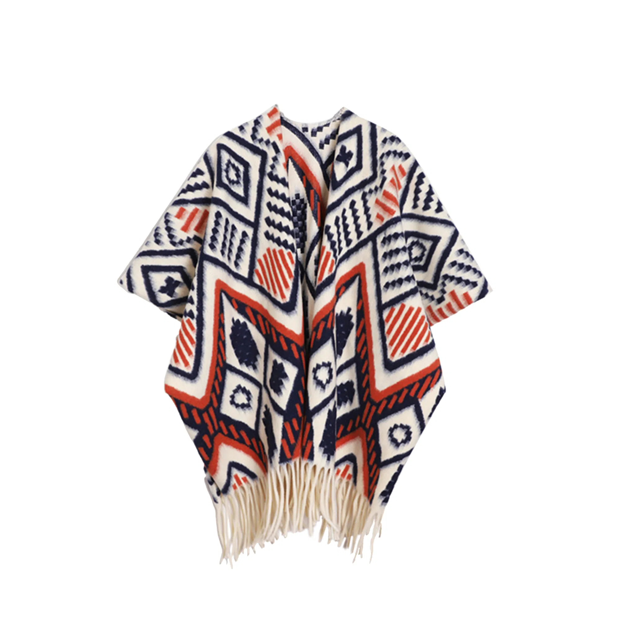 心水好物 温馨橙色插色双面旅行外搭高级感保暖流苏围巾斗篷 聚酯纤维 披肩 女款