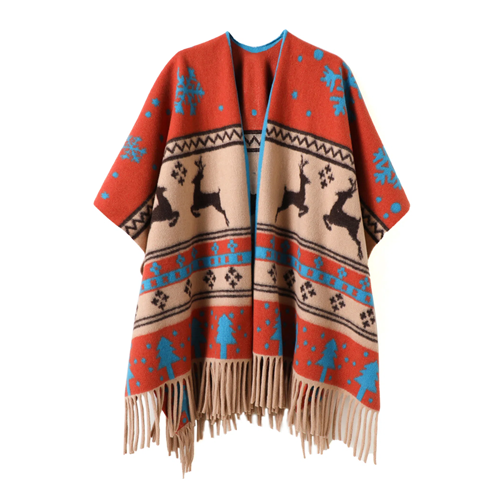 心水好物 驯鹿双面旅行外搭高级感保暖流苏围巾斗篷 聚酯纤维 披肩 女款