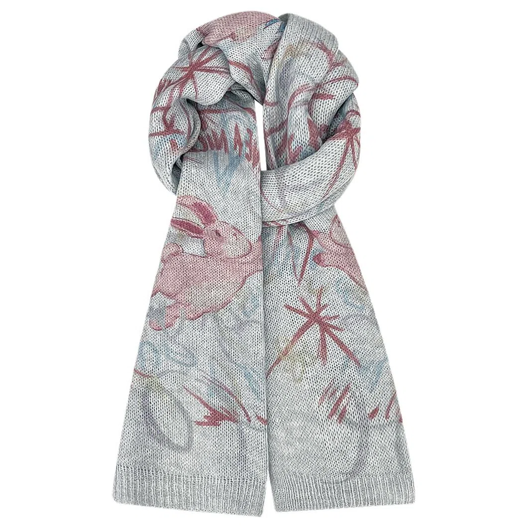 木林森 手绘插画涂鸦卡通薄款可爱毛绒百搭针织围脖 腈纶 绒线围巾 男女同款情侣款