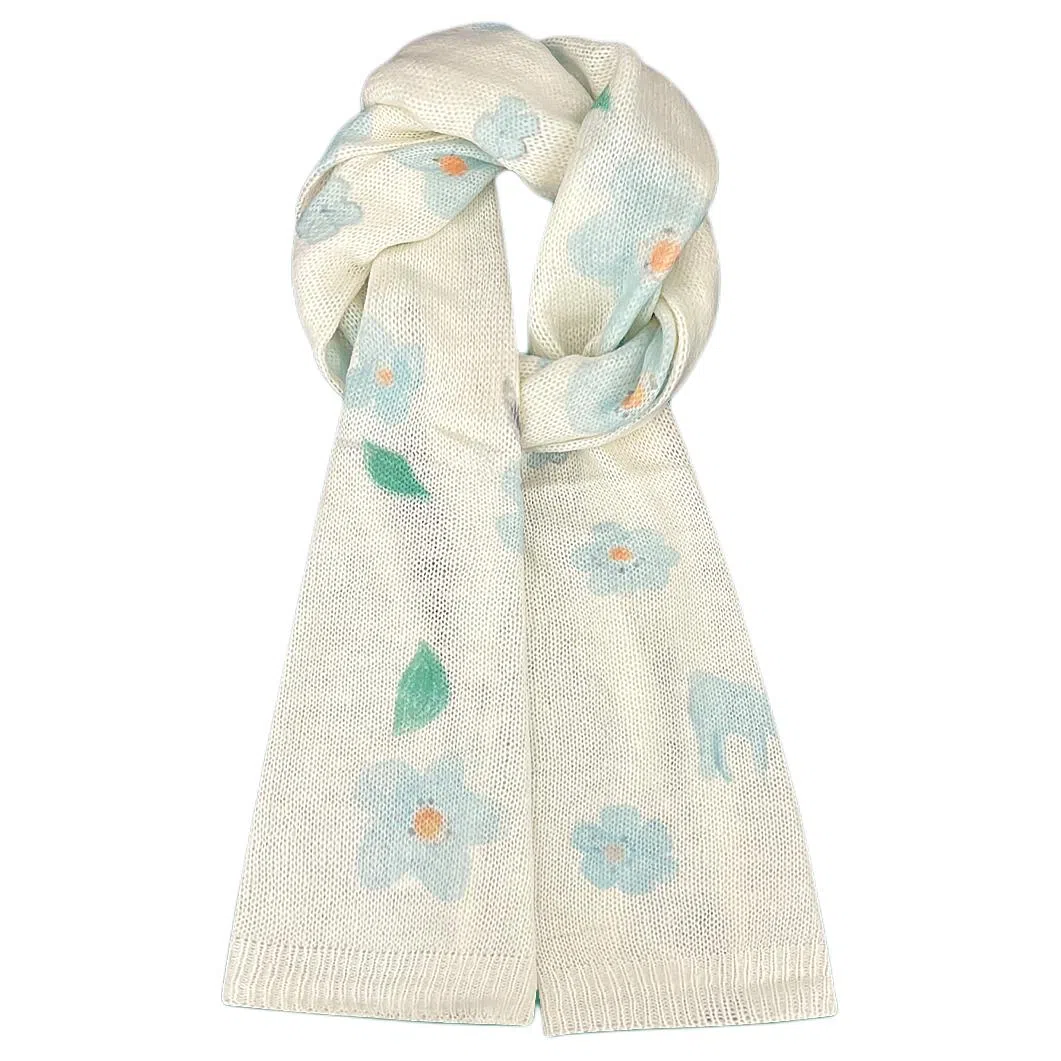 木林森 手绘插画涂鸦卡通薄款可爱毛绒百搭针织围脖 腈纶 绒线围巾 男女同款情侣款