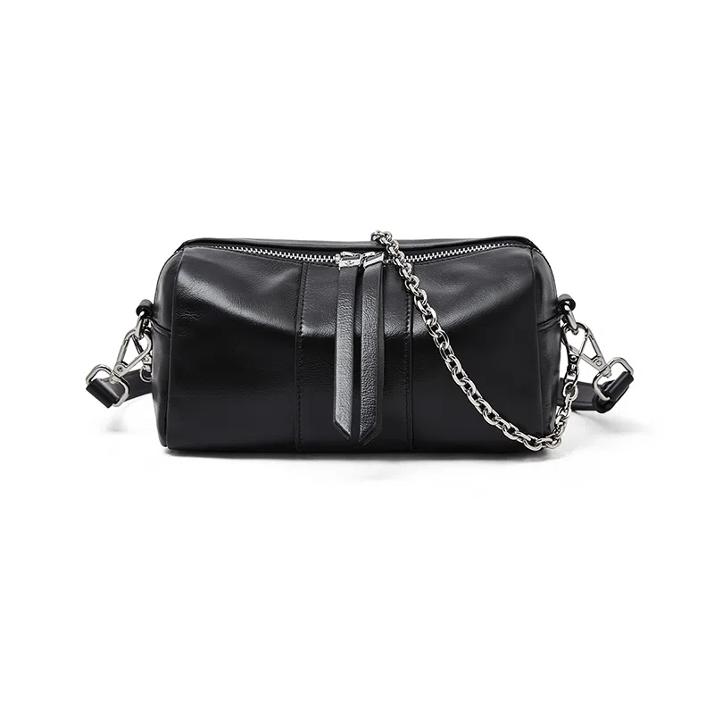 老人头 时尚百搭日常通勤上班小众设计高级质感斜挎包 牛皮革 单肩包 女款 黑色/米白色/灰色