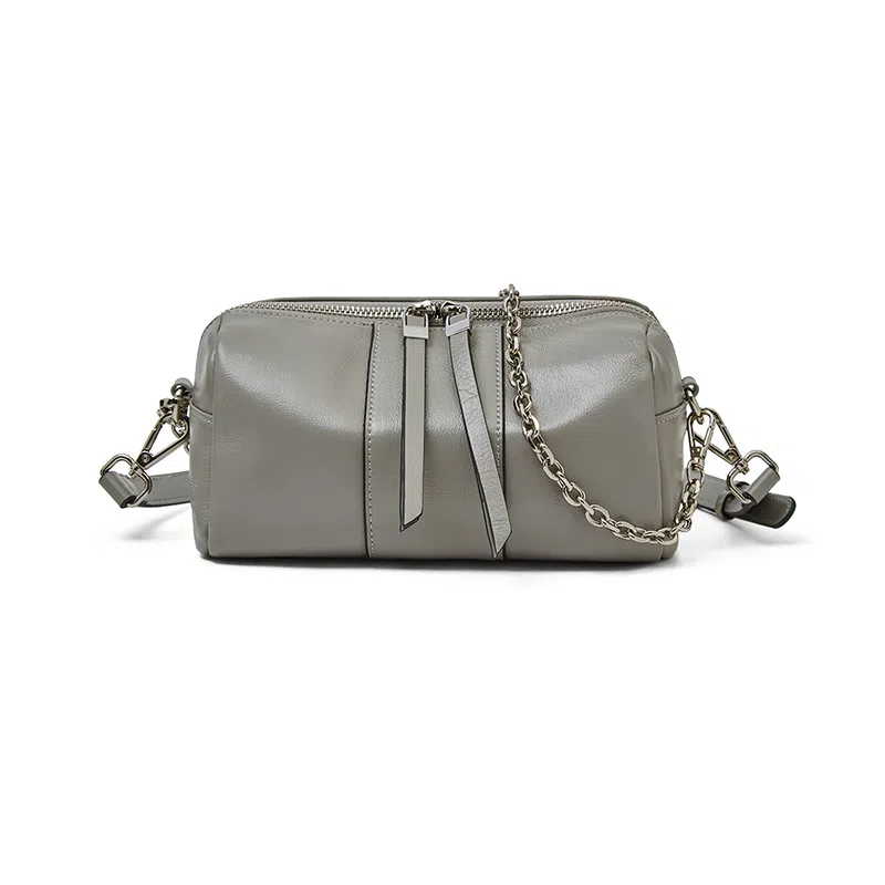 老人头 时尚百搭日常通勤上班小众设计高级质感斜挎包 牛皮革 单肩包 女款 黑色/米白色/灰色