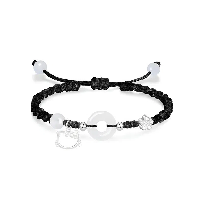 【足银999|招财猫咪】 岁月静好 萌趣灵动小猫卡通招桃花小众高级好运手饰约会惊喜甜蜜饰爱平安扣纳福一对可调节 琉璃 手绳 男女同款情侣款