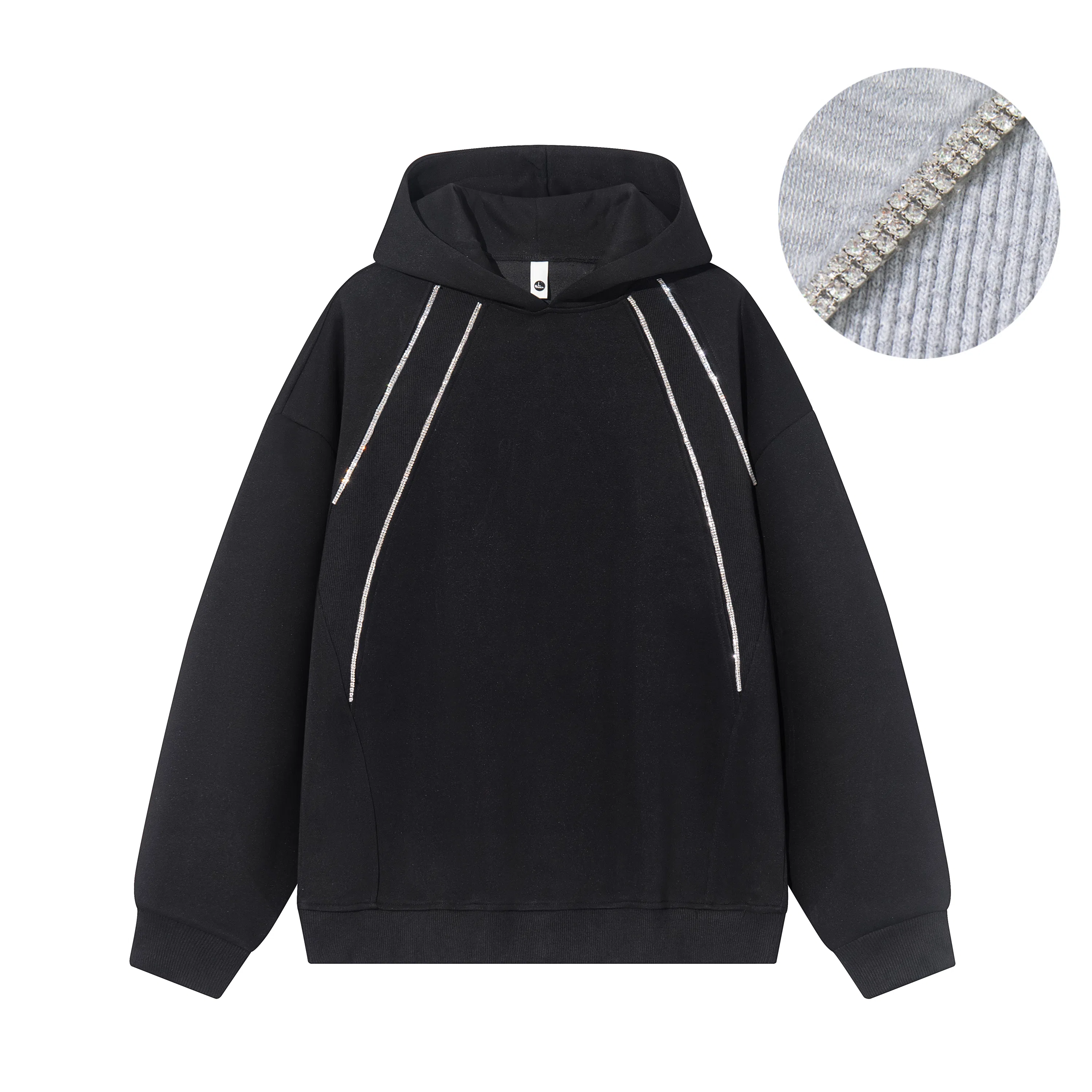 【重工闪耀明线双排钻】布客行 美式复古高街趣味潮牌不规则拼接宽松休闲舒适百搭轻奢老钱港风学院风重磅华棉连帽春秋长袖卫衣 男女同款