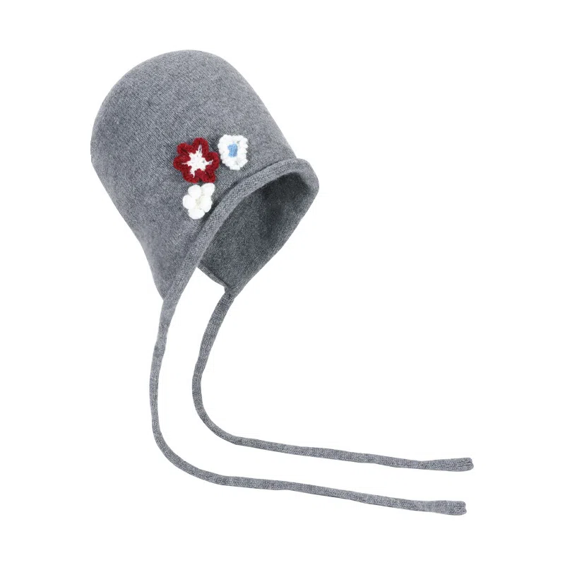 山一丸 秋冬韩版花朵针织包头帽百搭慵懒风套头显脸小系带护耳 腈纶 帽子 女款