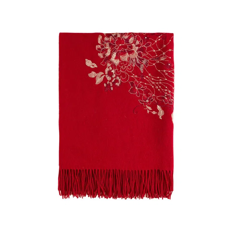 上海故事 琉光织梦加厚保暖金线加烫钻刺绣工艺双面水波纹细绒高贵质感 披肩 女款